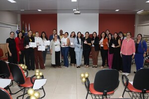 OAB - palestra - Amanda Garcia, Dra. Fernanda Faria, Vanessa Nascimento, Denise Trevisan, Giovana Brunelli e Rafael Brunelli